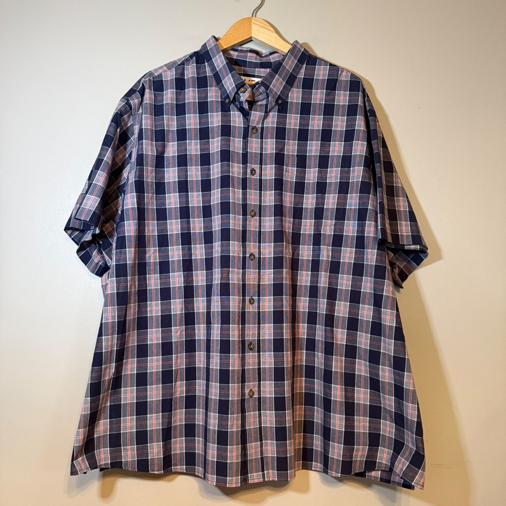 HB Mens 3XL Short Sleeve Plaid Button Down Shirt‎ Navy Blue Red White Check